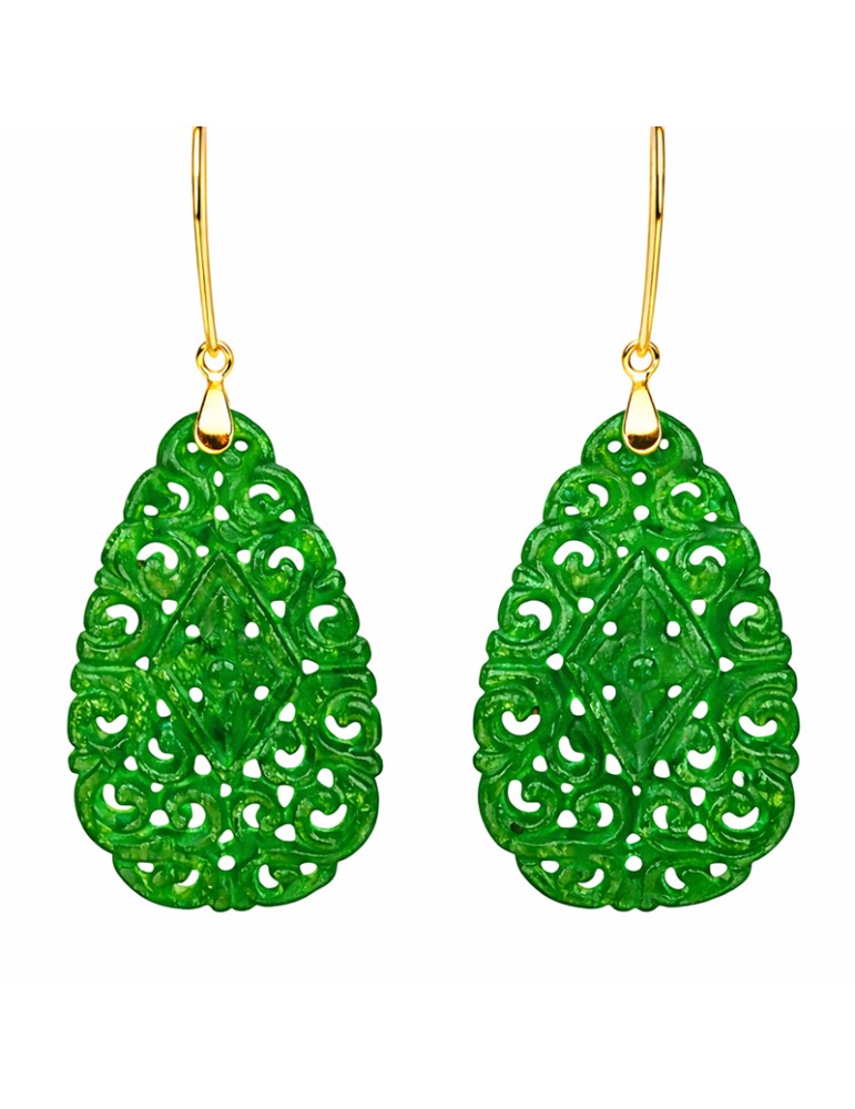 Asako Earrings - Pendants - 925% Silver Gold-Green Jade-ASAKOA329