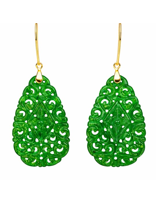Asako Earrings - Pendants - 925% Silver Gold-Green Jade-ASAKOA329