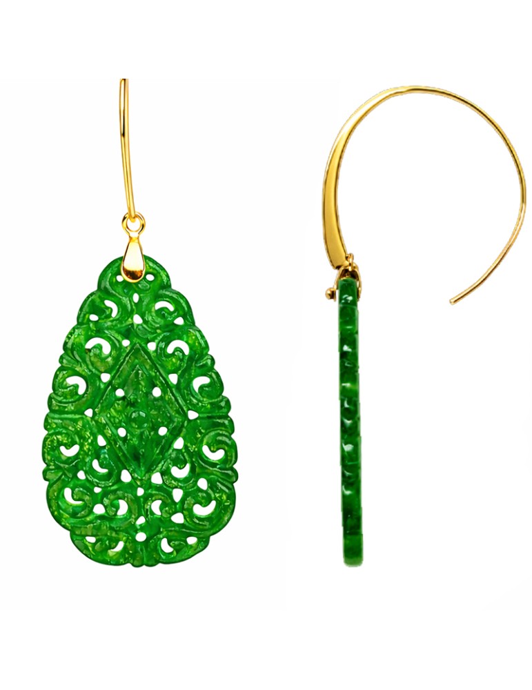 Orecchini Asako - Pendenti - Argento 925% Dorato-Giada Verde-ASAKOA329