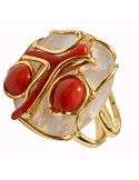 Anello Asako -Argento 925% Dorato - Madreperla-Corallo Rosso-ASAKOA382