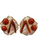 Asako earrings-925% gold-plated silver-Mother of pearl-Red coral-ASAKOA384