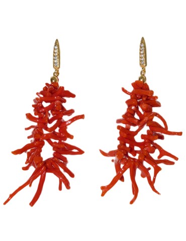 Orecchini Asako - Argento 925% Dorato - Corallo - Zirconi - ASAKOG56