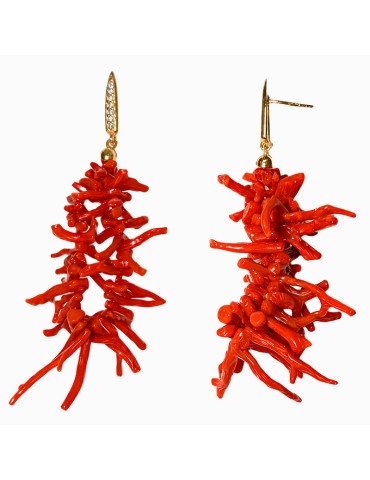 Orecchini Asako - Argento 925% Dorato - Corallo - Zirconi - ASAKOG56 2
