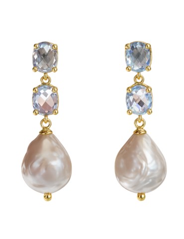 Asako Earrings - 925% Gold Plated Silver-Baroque Pearl-Topaz-ASAKOG127