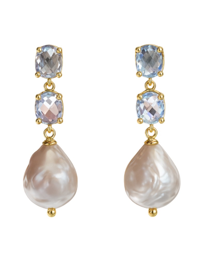 Asako Earrings - 925% Gold Plated Silver-Baroque Pearl-Topaz-ASAKOG127