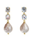 Asako Earrings - 925% Gold Plated Silver-Baroque Pearl-Topaz-ASAKOG127