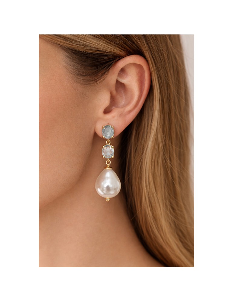 Asako Earrings - 925% Gold Plated Silver-Baroque Pearl-Topaz-ASAKOG127