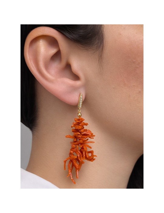 Orecchini Asako - Argento 925% Dorato - Corallo - Zirconi - ASAKOG56