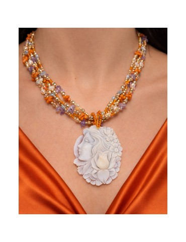 Collana Asako - Argento 925% Dorato - Coralli - Cammeo - ASAKO16CM