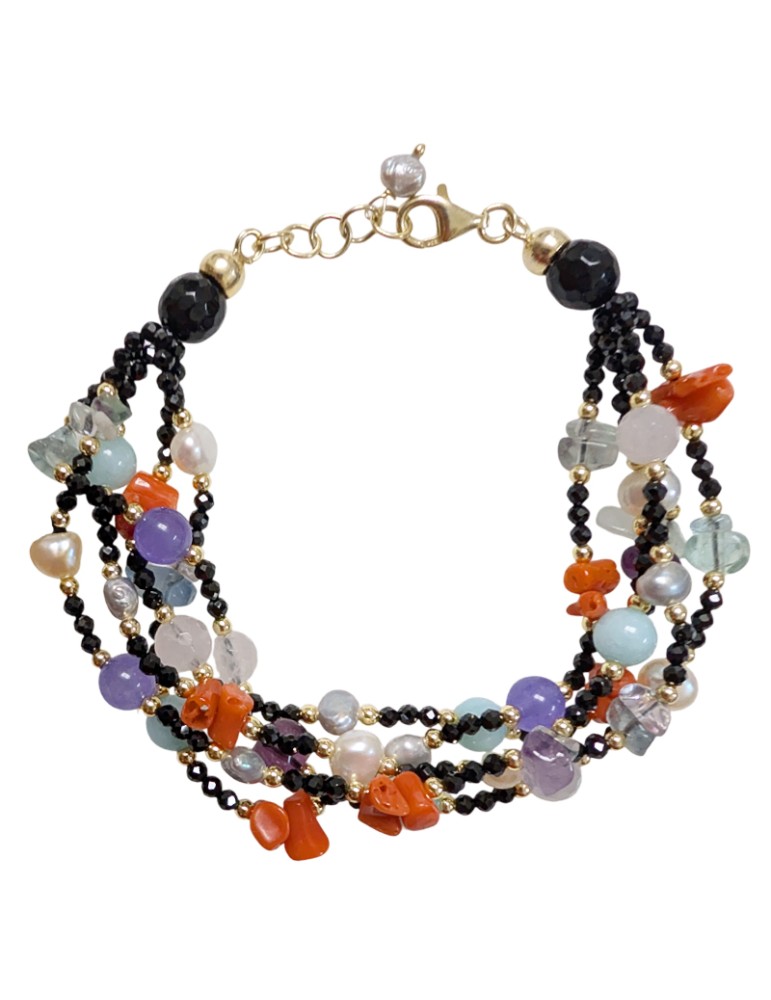 Asako Bracelet - in 925% Silver - Onyx - Coral - ASAKO23K5