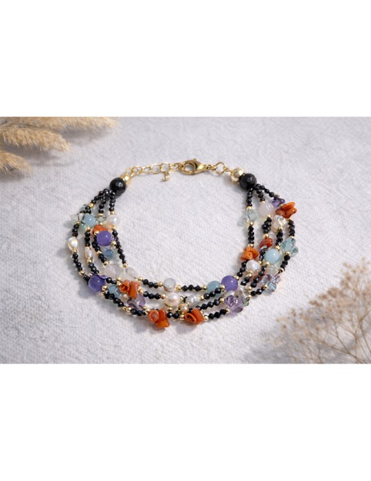 Bracciale Asako - in Argento 925% - Onice - Corallo - ASAKO23K5