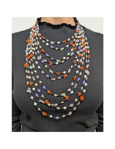 Collana Asako - Argento 925% - Onice - Coralli - Perle - ASAKO87K5