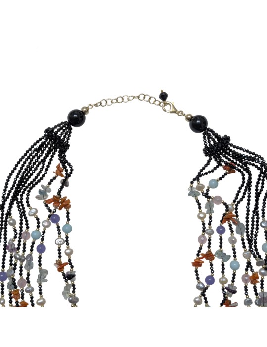 Collana Asako - Argento 925% - Onice - Coralli - Perle - ASAKO87K5