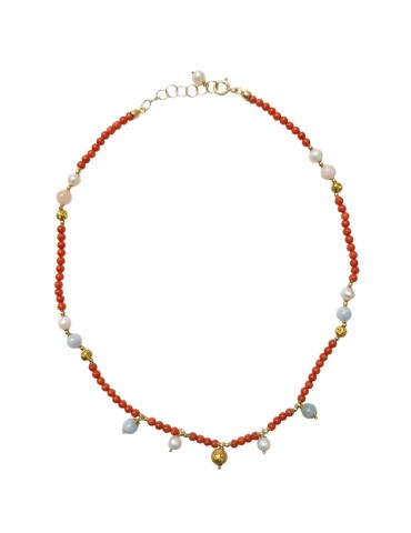 Collana Asako-Girocollo-Argento 925% Dorato-Corallo-Perle-ASAKO46CT7A 2