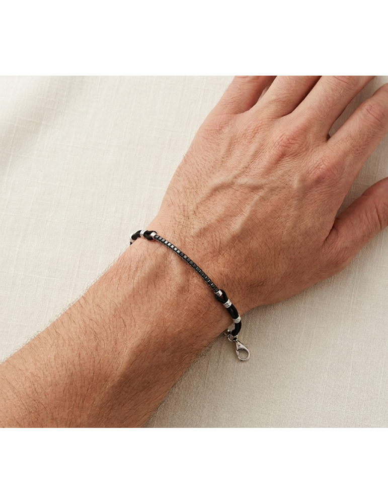 Giovepluvio Bracelet - in Black Cord and 0.38 ct Black Diamonds - 0