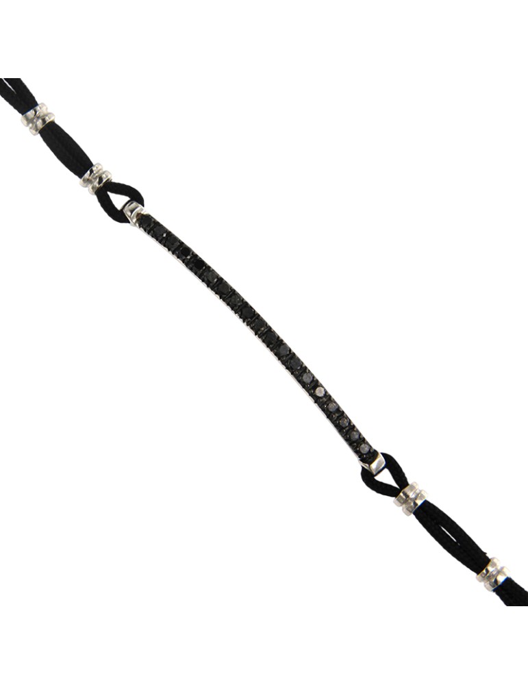Bracciale Giovepluvio - in Cordino Nero e Diamanti Neri 0,38 ct - 0