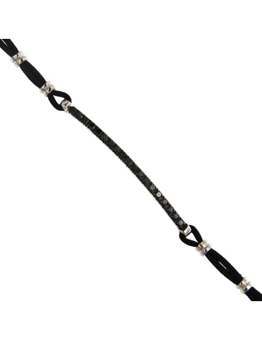 Bracciale Giovepluvio - in Cordino Nero e Diamanti Neri 0,38 ct - 0