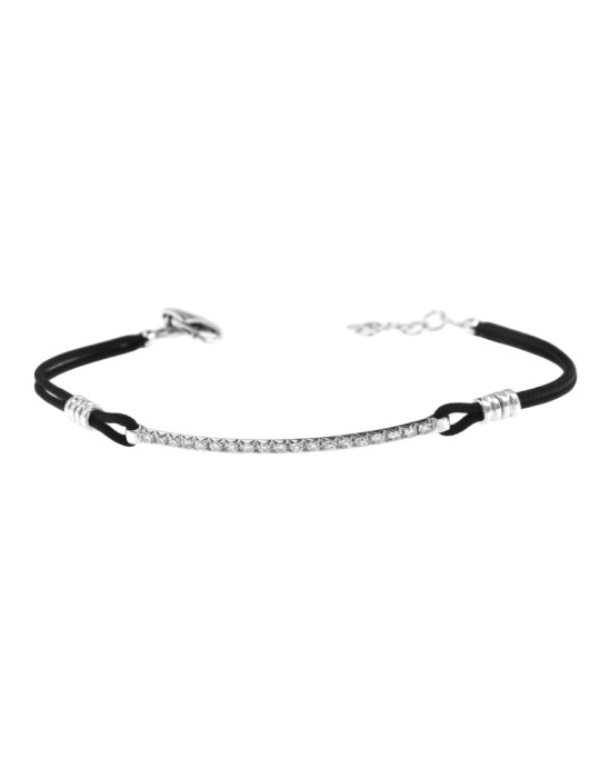 Bracciale Giovepluvio - in Cordino Nero e Diamanti Naturali 0,38 ct - 0