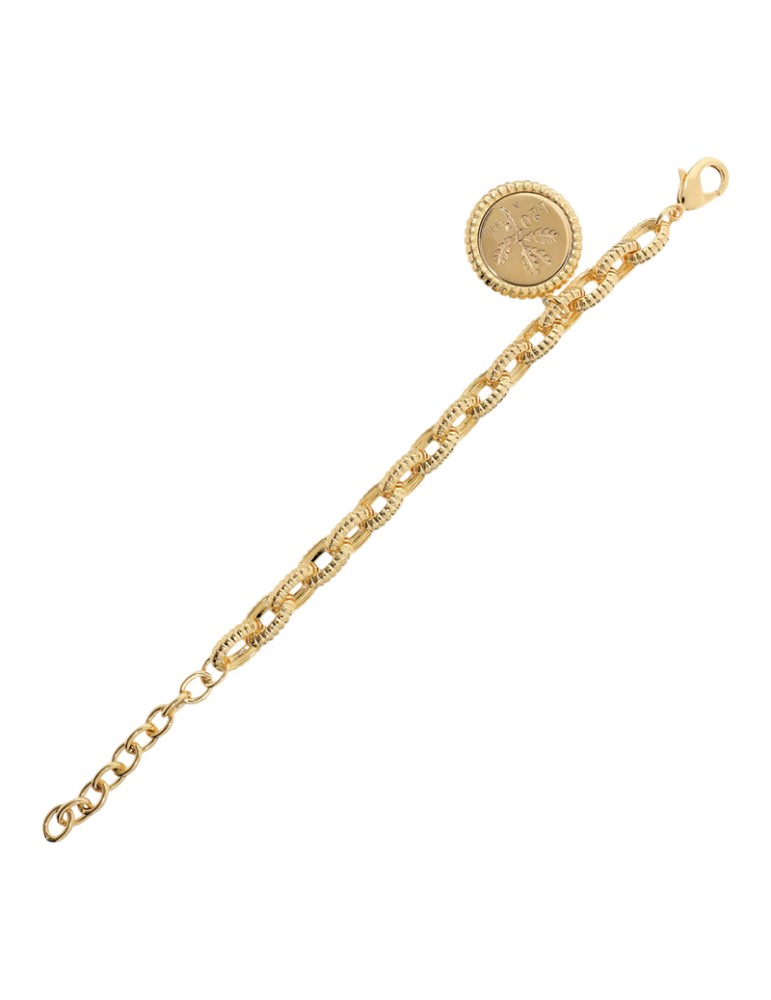 Etruscan Bracelet - Crete - Golden - Striped Links-Coin-WSET00890.YG