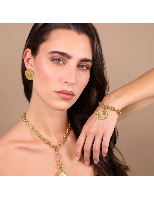 Bracciale Etrusca - Creta - Dorato - Maglie Rigate-Moneta-WSET00890.YG