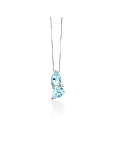 Collana Miluna - in Oro Bianco 18 carati con Pendenti Acquamarina Ovale e Diamanti Naturali - 0