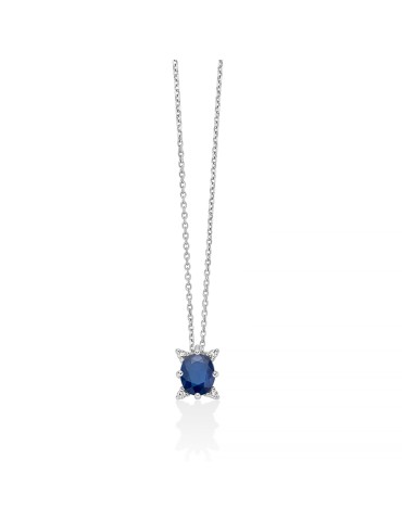 Miluna Necklace - in 18-karat White Gold with Blue Sapphire and Natural Diamonds - 0