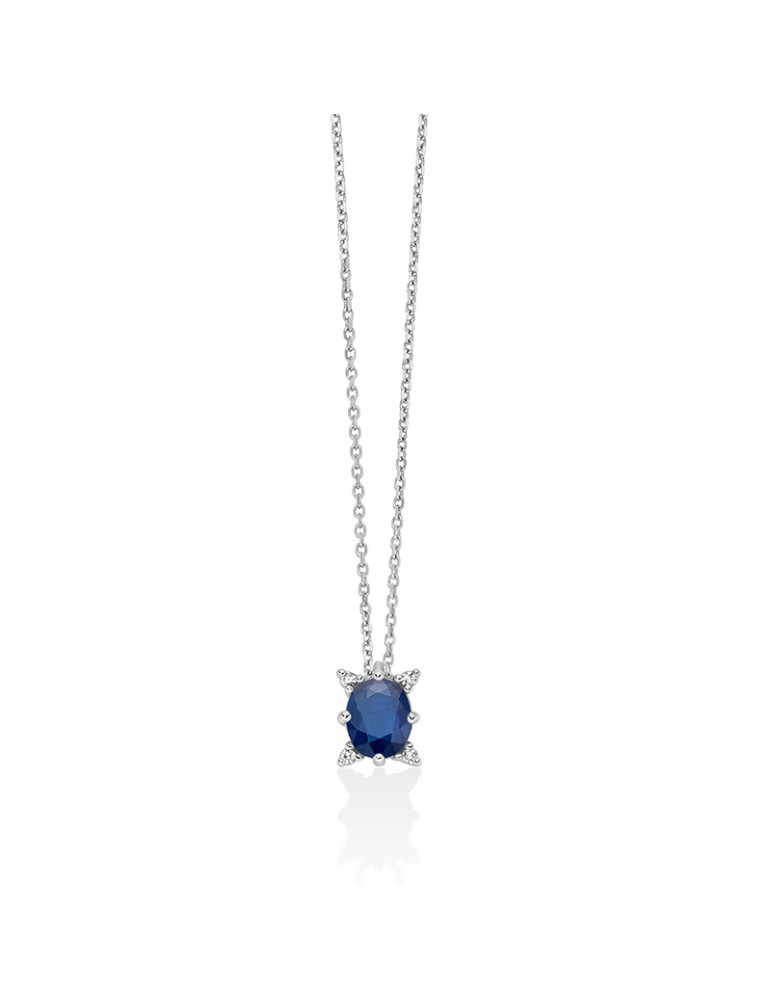 Collana Miluna - in Oro Bianco 18 carati con Zaffiro Blu e Diamanti Naturali - 0
