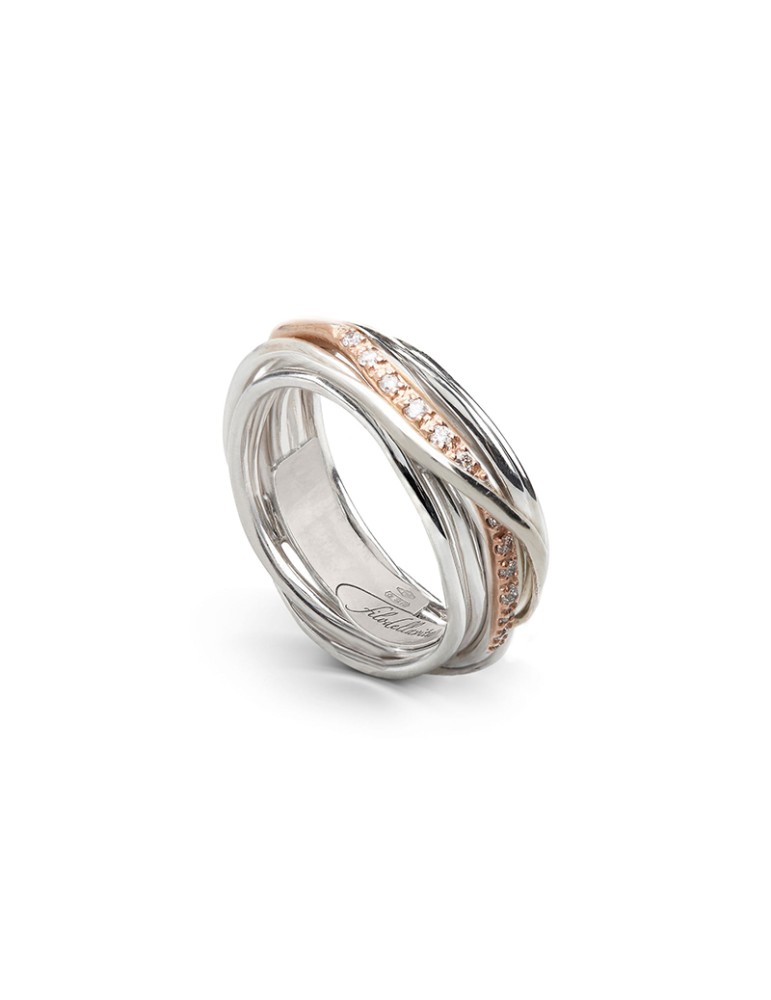 Rubinia Ring - Filodellavita Classic 7-Strand 925% Silver, 9kt Rose Gold and Natural Diamonds - 0