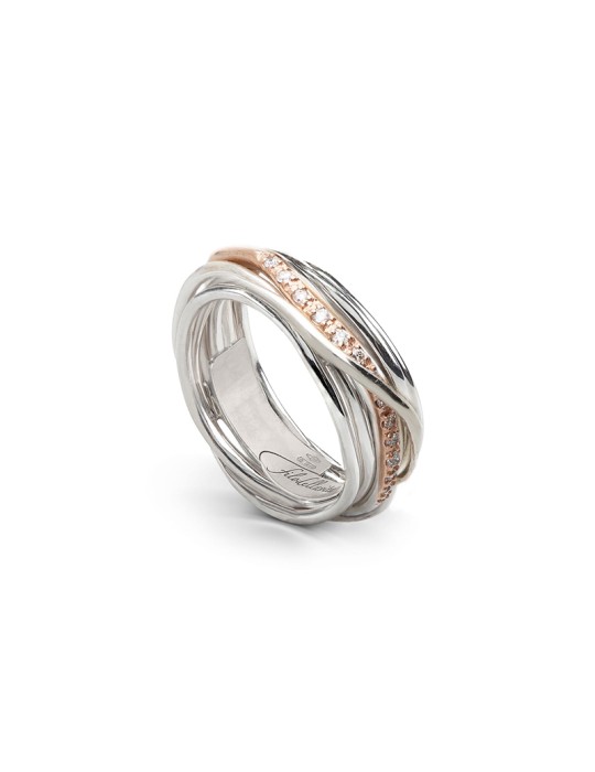 Anello Rubinia - Filodellavita Classic 7 Fili in Argento 925% Riviere in Oro Rosa 9kt e Diamanti Naturali - 0