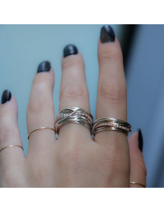 Rubinia Ring - Filodellavita Classic 7-Strand 925% Silver, 9kt Rose Gold and Natural Diamonds - 0