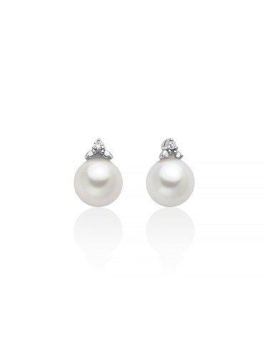 Miluna Earrings - in 18-karat White Gold with 7-7.5mm Pearls and Natural Diamonds - 0