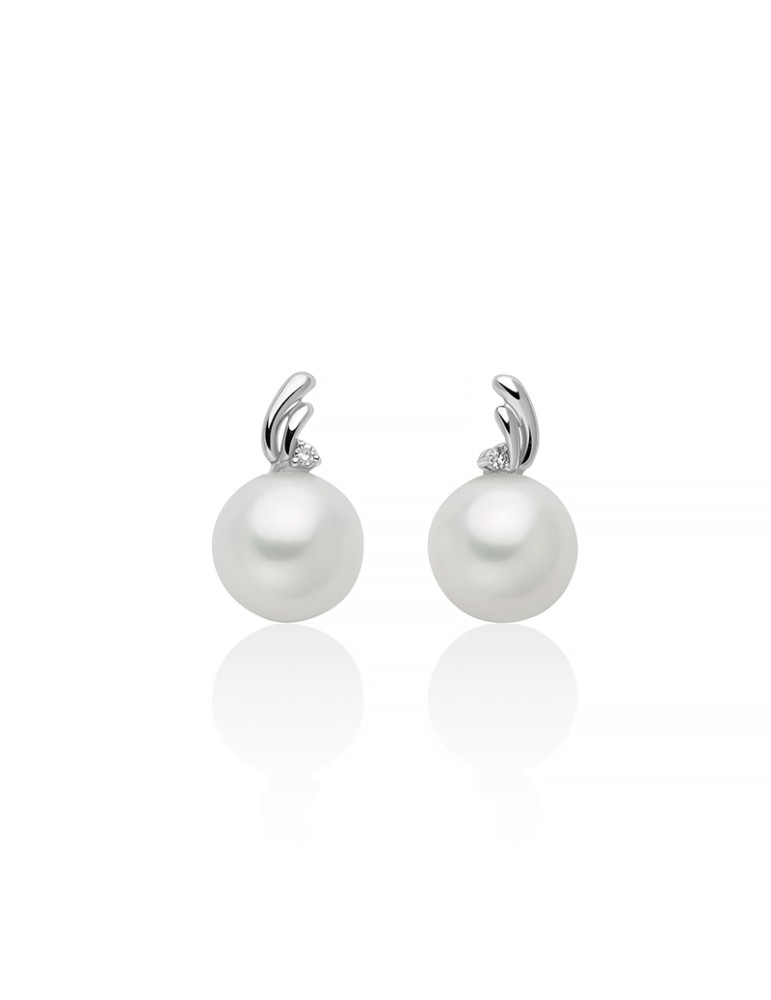 Miluna Earrings - in 18-karat White Gold with 7.5-8mm Pearls and Natural Diamonds - 0