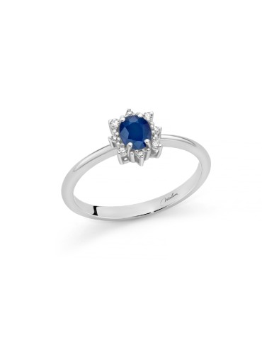 Miluna Ring - in 18-karat White Gold with Sapphire and Natural Diamonds - 0