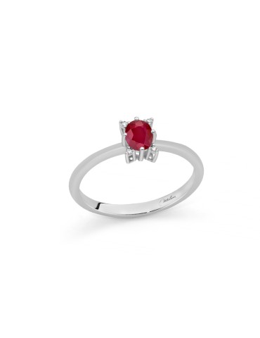 Miluna Ring - in 18-karat White Gold with Ruby and Natural Diamonds - 0