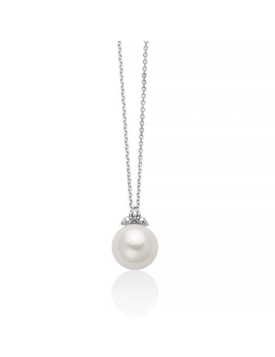 Collana Miluna - in Oro Bianco 18 Carati con Perla 7,5-8mm e Diamanti Naturali - 0