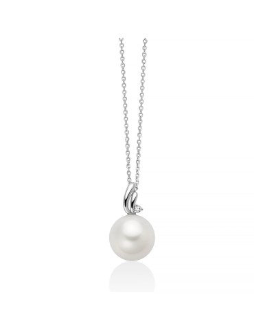 Miluna Necklace - 18K White Gold Necklace with 8-8.5mm Pearl and Natural Diamond - 0