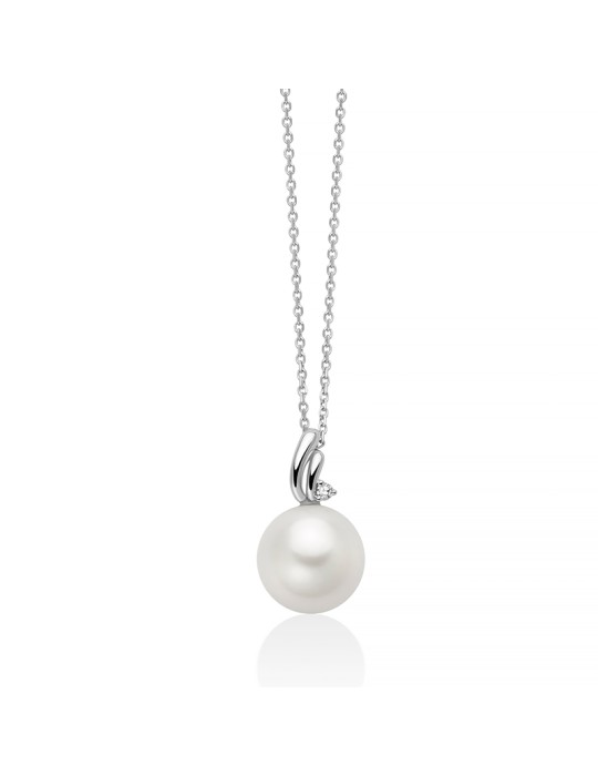 Miluna Necklace - 18K White Gold Necklace with 8-8.5mm Pearl and Natural Diamond - 0