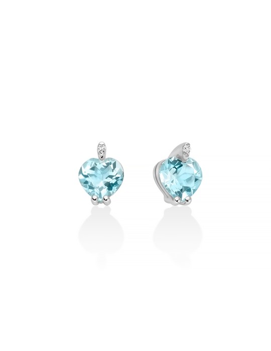Miluna Earrings - in 18-karat White Gold with Heart-Shaped Aquamarine and Natural Diamonds - 0