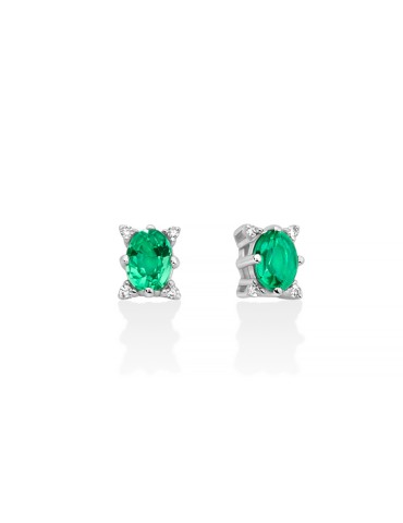 Miluna Earrings - in 18-karat White Gold with Emerald and Natural Diamonds - 0