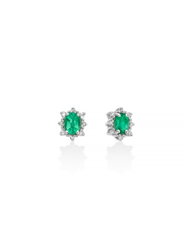 Miluna Earrings - in 18-karat White Gold with Natural Emeralds and Diamonds - 0