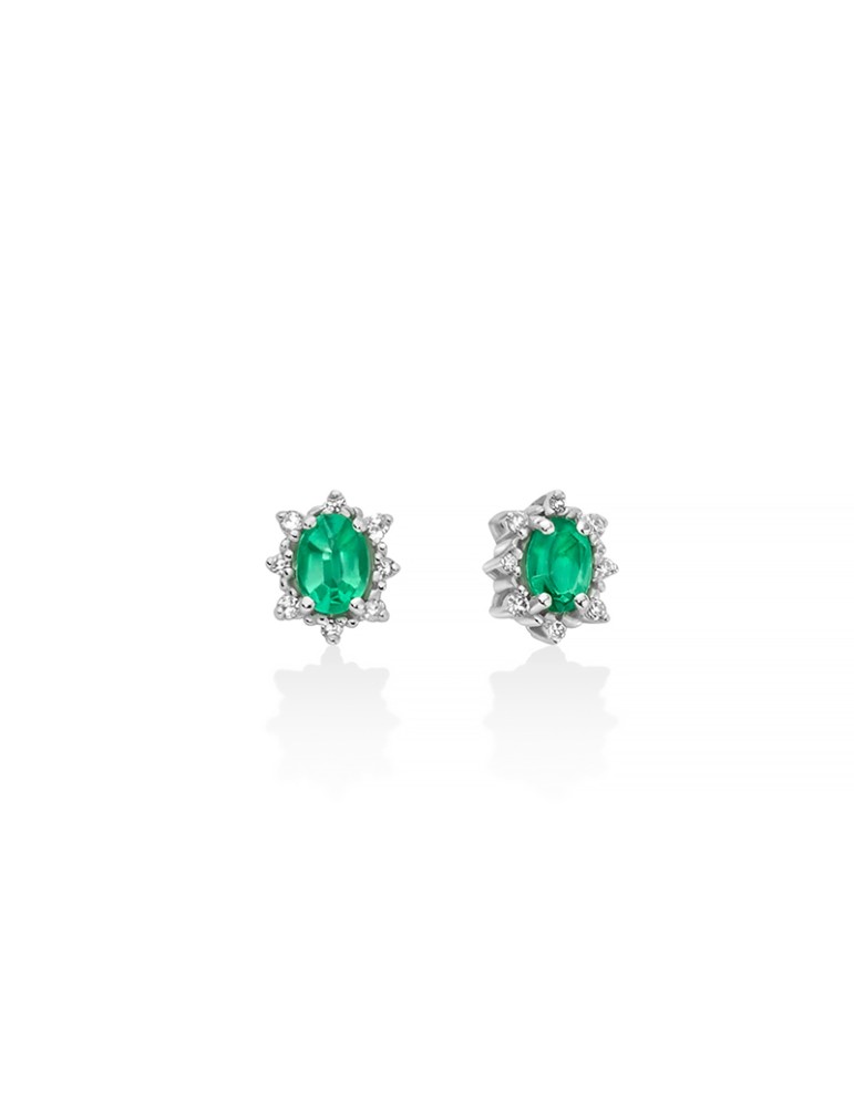 Miluna Earrings - in 18-karat White Gold with Natural Emeralds and Diamonds - 0