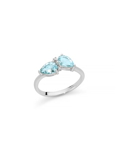 Anello Miluna - in Oro Bianco 18 carati con Acquamarina e Diamanti Naturali - 0