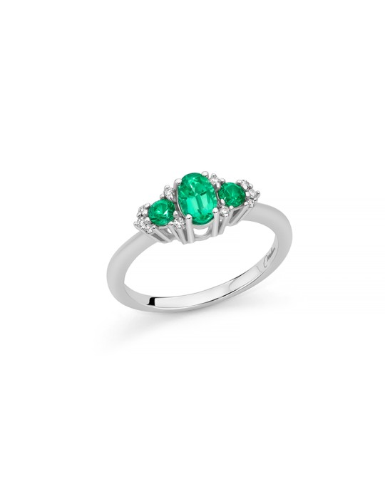 Miluna Ring - in 18-karat White Gold with Natural Emeralds and Diamonds - 0