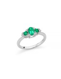Miluna Ring - in 18-karat White Gold with Natural Emeralds and Diamonds - 0