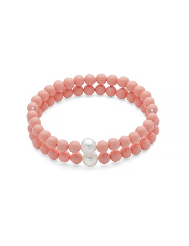 Bracciale Miluna - Terra e Mare con Perle 7,5 - 8 mm ed Agglomerato di Corallo Rosa 6 mm - 0