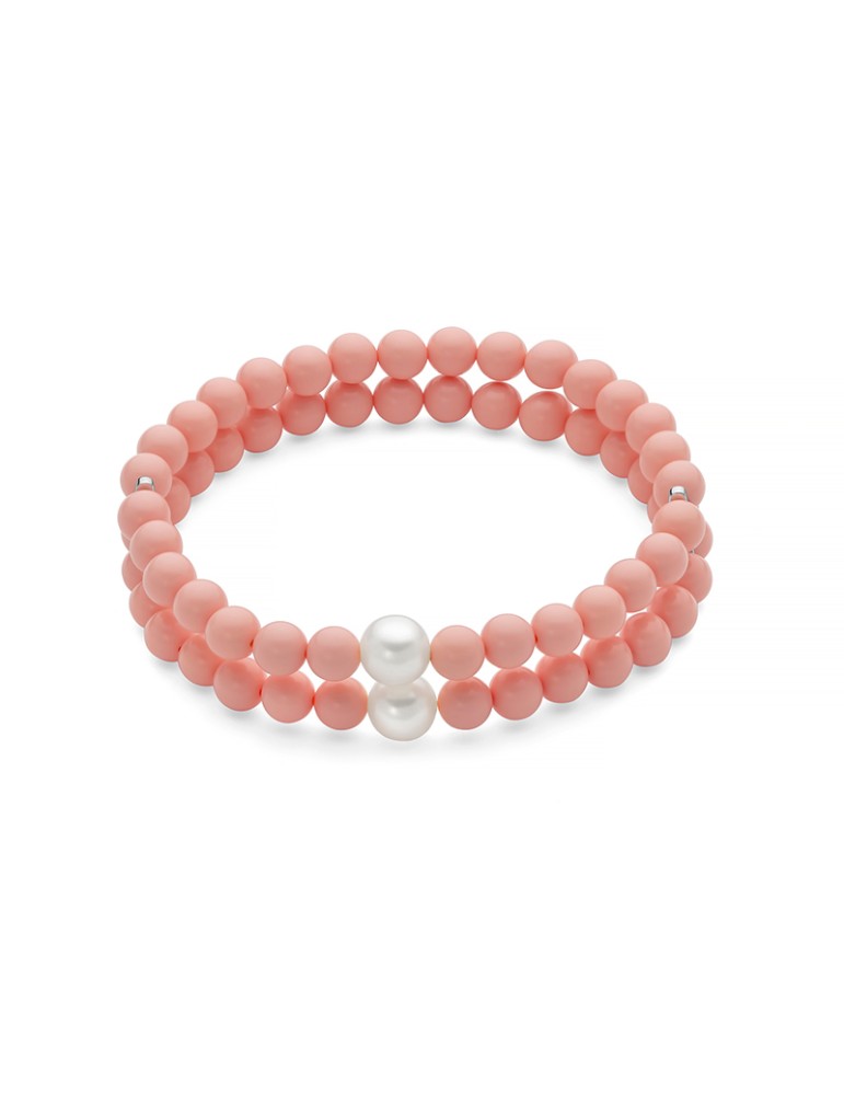 Miluna Bracelet - Terra e Mare with 7.5 - 8 mm Pearls and 6 mm Pink Coral Cluster - 0