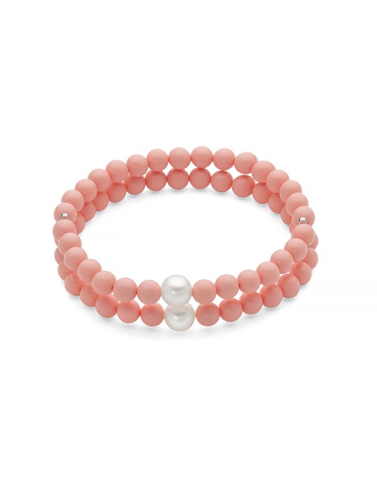 Miluna Bracelet - Terra e Mare with 7.5 - 8 mm Pearls and 6 mm Pink Coral Cluster - 0