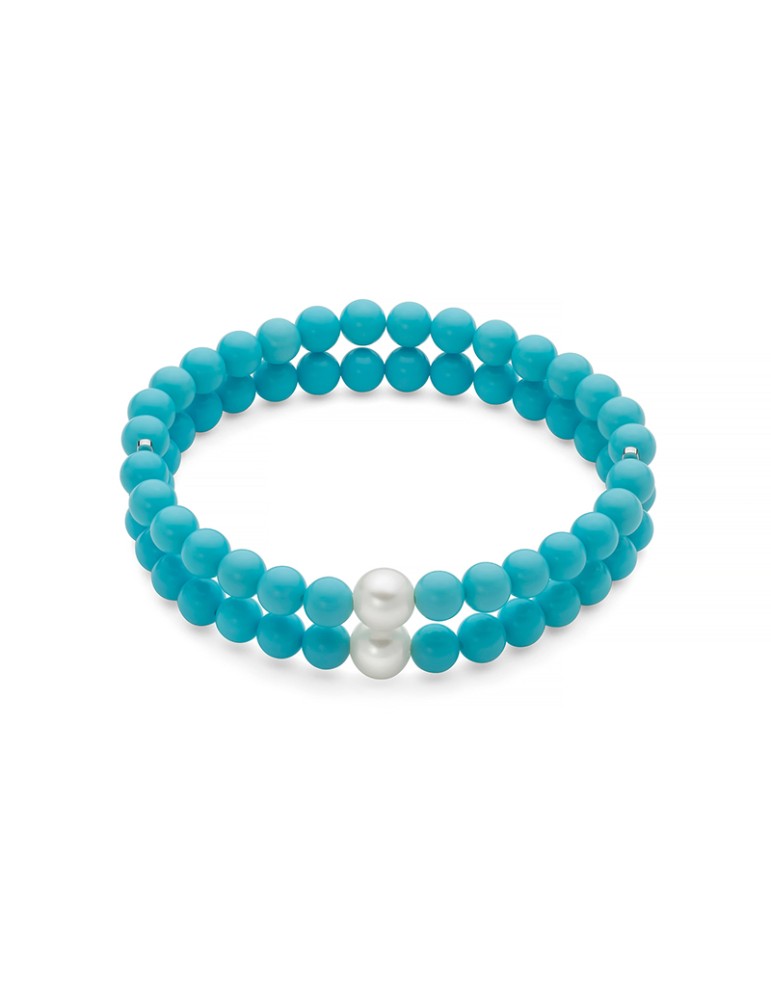 Miluna Bracelet - Land and Sea with 7.5 - 8 mm Pearls and 6 mm Turquoise Cluster - 0