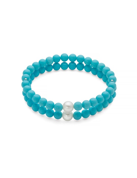 Bracciale Miluna - Terra e Mare con Perle 7,5 - 8 mm ed Agglomerato Turchese 6 mm - 0