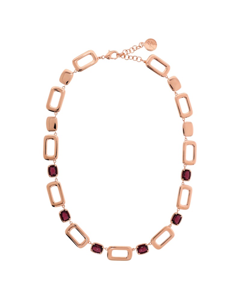 Bronzallure Necklace-Rectangular Links-Prisma Gem Bordeaux-WSBZ02359.BRD
